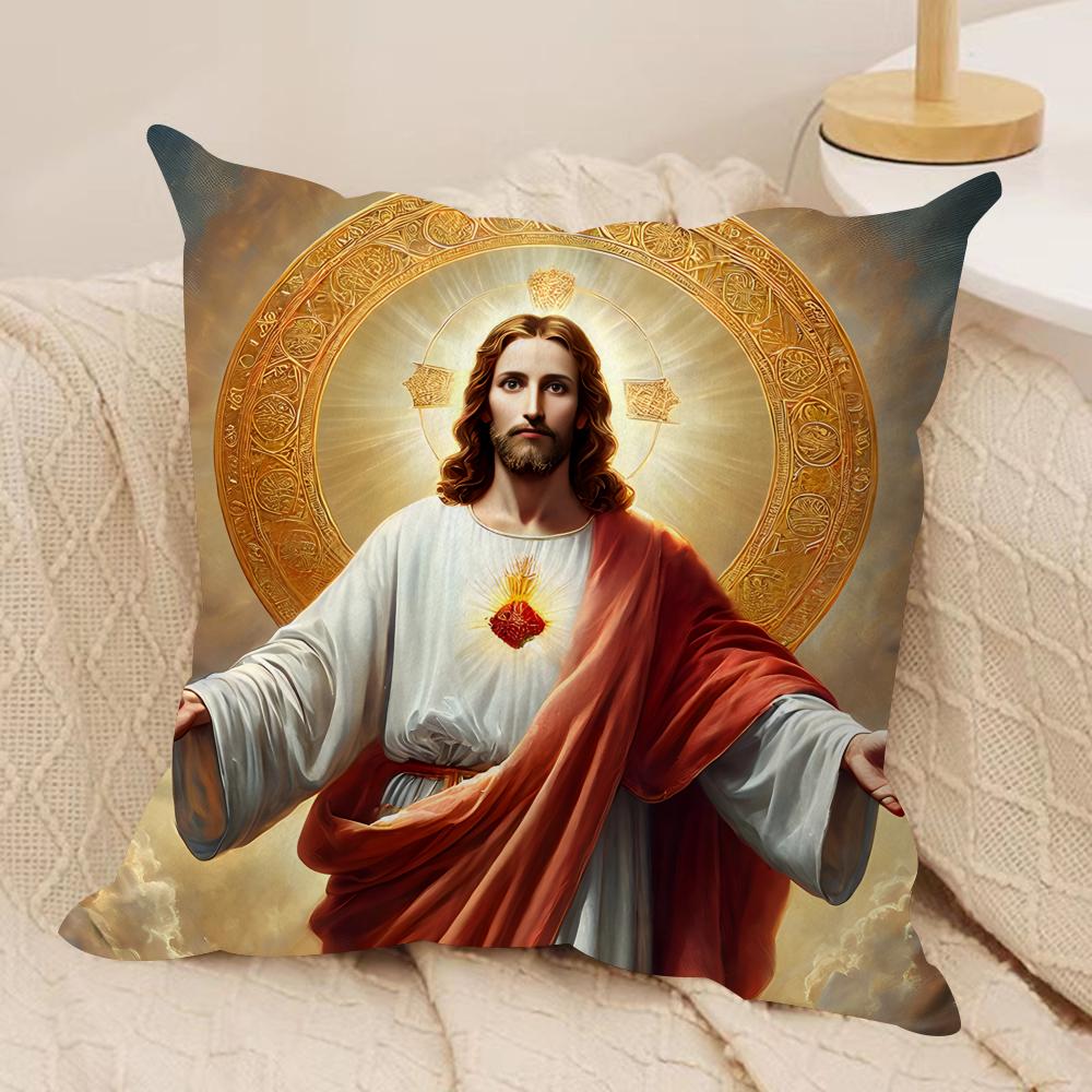 Jesus Christian Cool Cushion Cover Silky Short Plush Invisible Zipper Dustproof Sofa Pillow Case For Home Decor