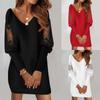 Autumn New Women's Fashion V-neck Dresses Long Sleeve Printed Lace Patchwork Dress