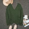 Женский повседневный однотонный свободный вязаный свитер с v-образным вырезом, вязаный свитер в рубчик