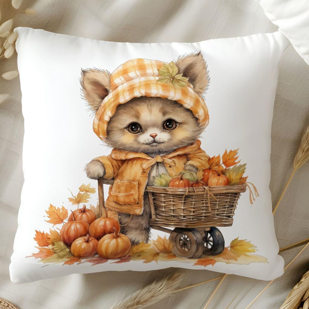 Cartoon Cat Pattern Square Polyester Pillowcase Sofa Living Room Decorative Cushion Cover Bedroom Bedside Pillow Cover