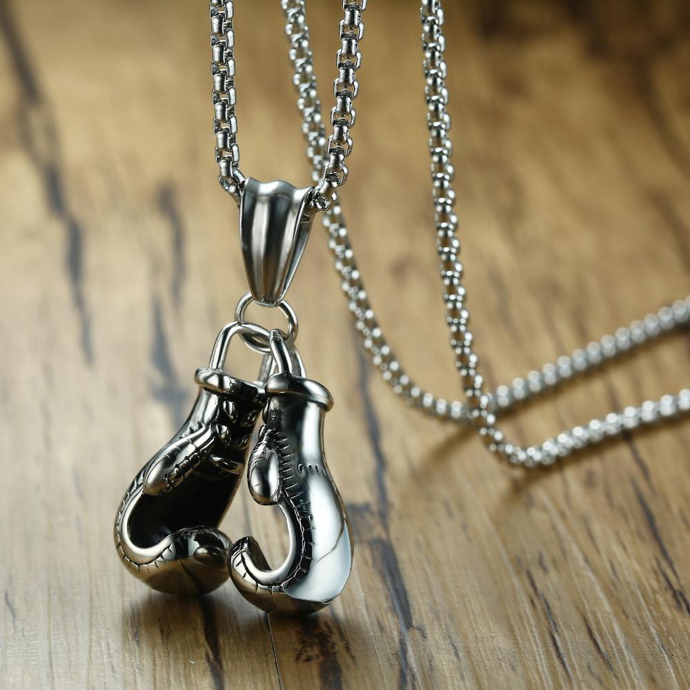 Stainless Steel Chain Double Boxing Gloves Pendant Necklace - Perfect for Fitness Enthusiasts and Sports Lovers
