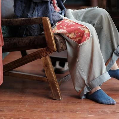 Женские винтажные лоскутные брюки с цветочным принтом, джинсовые широкие брюки, осенние свободные женские повседневные брюки