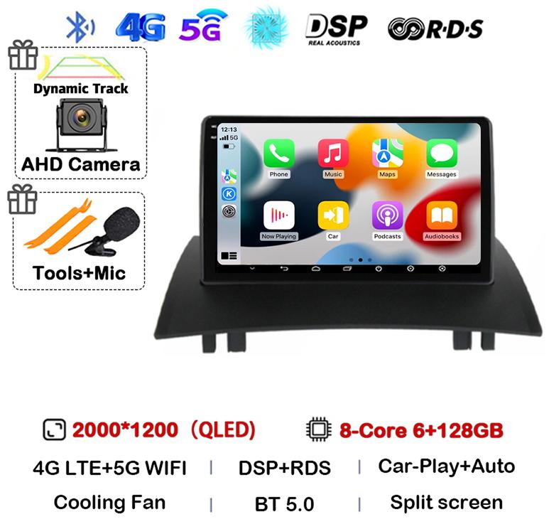 Android 14 Carplay Auto Для Renault Megane 2 2002 2003 2004 2005 2006 2007 2008 2009 Мультимедийный Автомагнитола Плеер WIFI+4G Стерео