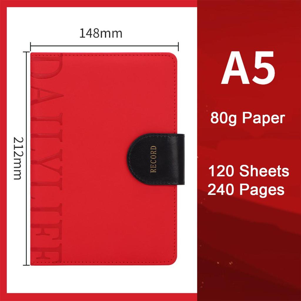 A5 Thick Leather Business Notebook, Buckle Office Notepad, Meeting Record Book, Travel Log, Diary, Student Notebook, Excerpt Book