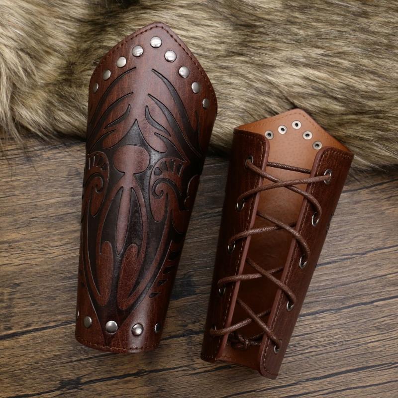 Кожаные наручи для взрослых, кожаные браслеты на предплечья, кожаные наручи-перчатки, браслеты на запястья, средневековые браслеты с пряжками для Хэллоуина, косплея, вечеринки