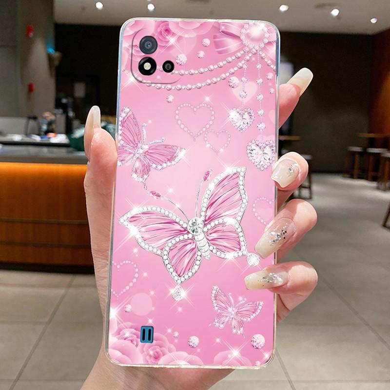 For Realme C11 (2021) RMX3231 / Realme C11 2020 RMX2185 Casing Clear Luxury Fashion Butterfly Flowers Soft Silicone Phone Case