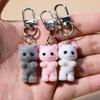 Cute 3D Flocking Kitten Keychain Cat Couple Mobile Phone Pendant Car Keyring Earphone Backpack Pendant