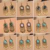 Bohemian Turquoise Tassel Earrings: Retro Ethnic Style with Geometric Gemstone Design