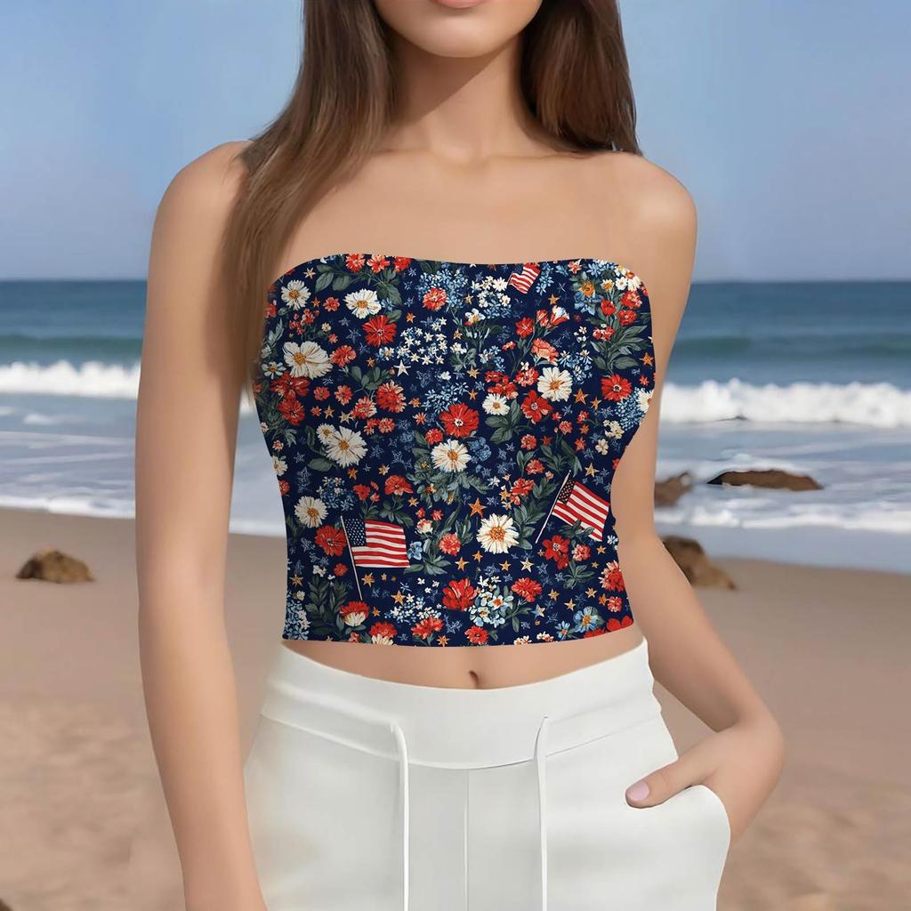 Crop Tops For Women Sexy Cami Tank Summer Tube Sleeveless Printed Camisole Shirt Vest