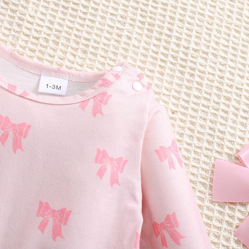 1-9 месяцев для девочек, милый комбинезон с бантом и принтом, повседневный комбинезон с длинными рукавами