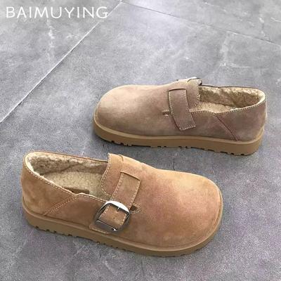 Замшевые балетки женские зимние ботинки короткие плюшевые хлопковые повседневные туфли 2025 года трендовые дизайнерские прогулочные теплые нескользящие зимние ботинки женские