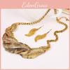 Fashion Rhinestone Decoration Feather Design Women Gold Necklace And Earring Set For Gift And Office Use