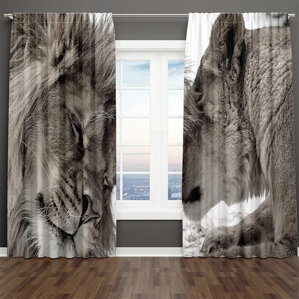 Пара влюбленных Лев Классическая серия животных цифровой принт 2 шт. Затеняющая оконная занавеска для гостиной Спальня Декор Карманный стержень
