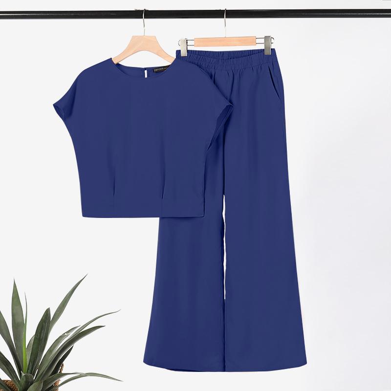 ZANZEA Летние наряды: женская блузка и брюки, повседневный костюм из двух предметов