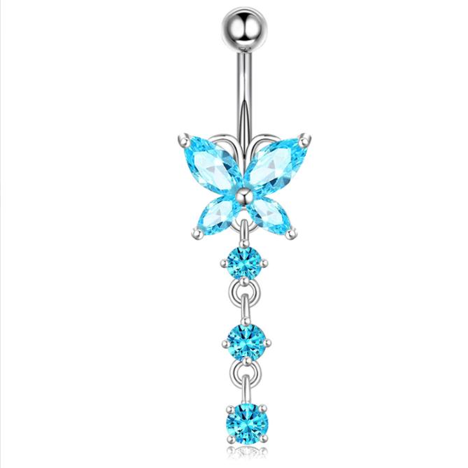 Women's Stainless Steel Sexy Beach Butterfly Zircon Pendant Perforated Belly Rings 10mm Gold Plated Third Party Certified Trendy