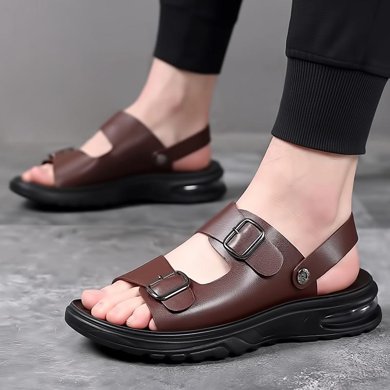 2024 Summer Outdoor Beach Sandals Genuine Leather Men Sandals Slippers Two Wear Non-slip Bottom Casual Business Sandals for Men