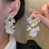 Exaggerated Beach Earrings Crystal Petals Stud Earrings French Style Flower Dangle Earrings Gifts