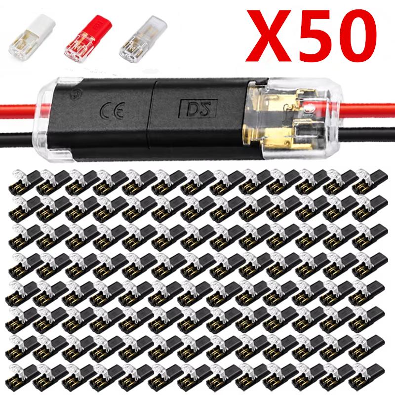 20/50/100PCS 2 Pin Pluggable Wire Connector Quick Connect Terminal Block Contact Solderless LED Strip Cable Wire Splice