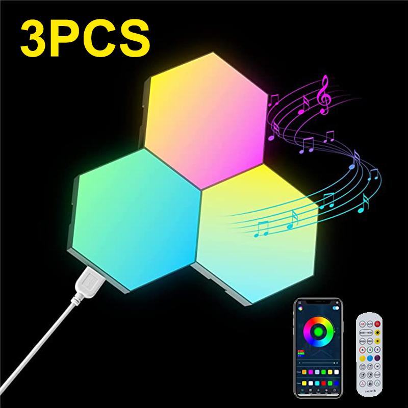RGB интеллектуальный шестиугольный настенный светильник, меняющий цвет, окружающий ночник DYI, форма, музыкальный ритм, управление через приложение для игровой комнаты, спальни