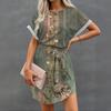 Женские летние короткие платья с круглым вырезом, повседневное платье с рукавами «летучая мышь», с поясом для женщин