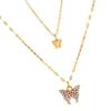 Vintage Layered Crystal Butterfly Necklace Stylish Minimalist Design Pendant Necklaces Gift for Women Teen Girls Girlfriend