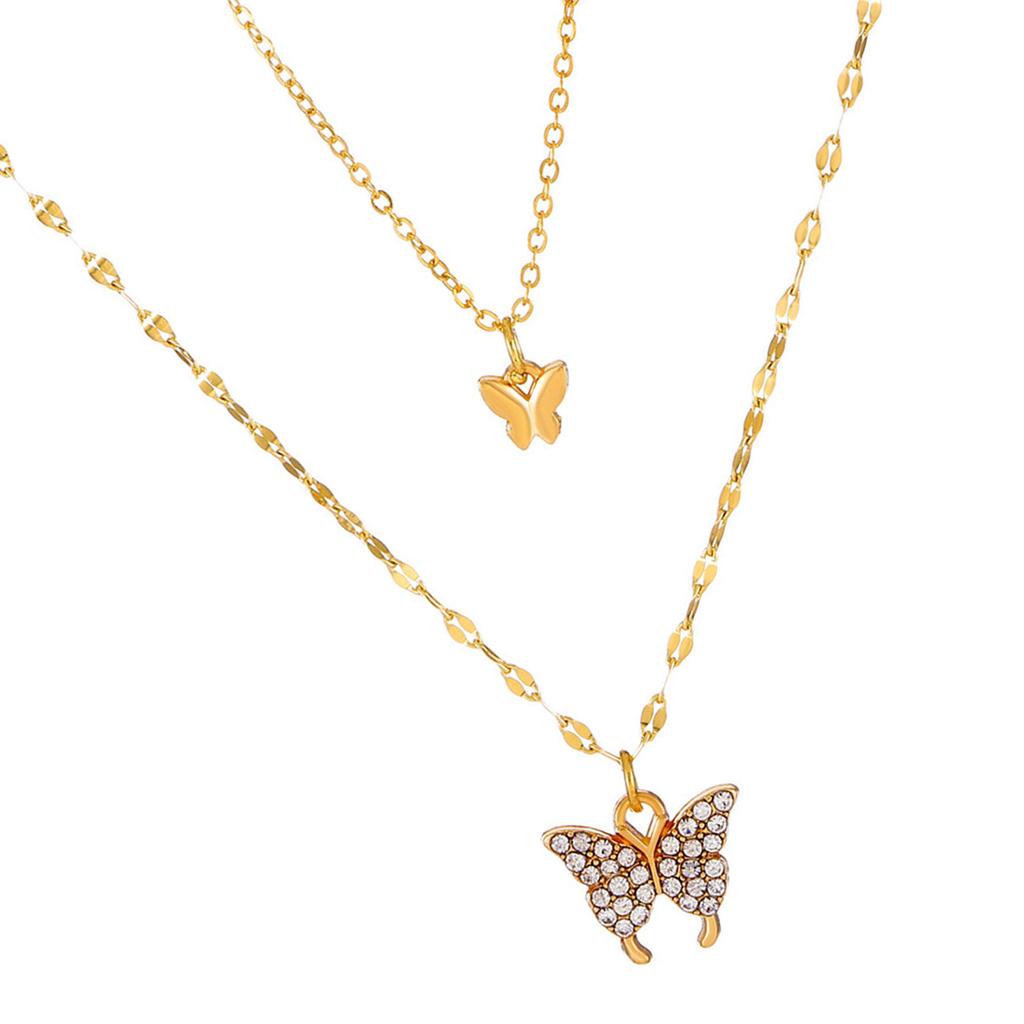 Vintage Layered Crystal Butterfly Necklace Stylish Minimalist Design Pendant Necklaces Gift for Women Teen Girls Girlfriend