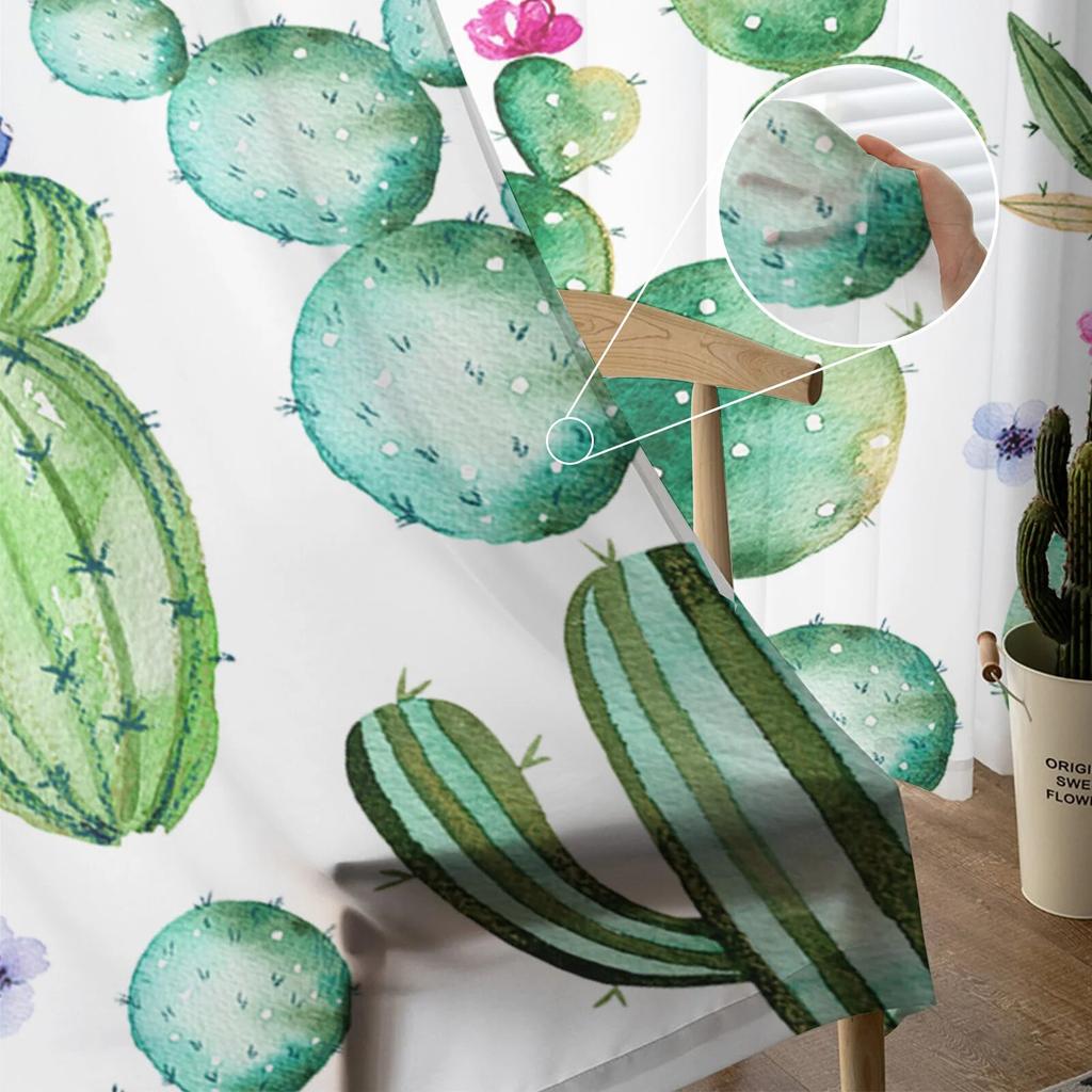 Кактус акварельные цветы зеленые роскошные тюлевые шторы современная гостиная кухня шифоновая занавеска для спальни прозрачная занавеска с балдахином