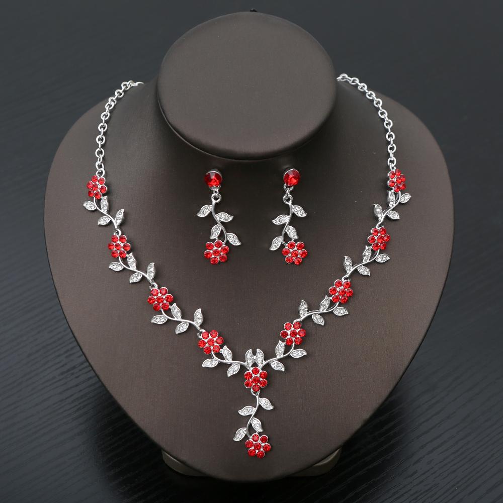 Exquisite Fashion Rhinestone Bride Zircon Sets Women Luxury Flower Choker Necklace Earrings Wedding Dress Bridal Necklace Sets