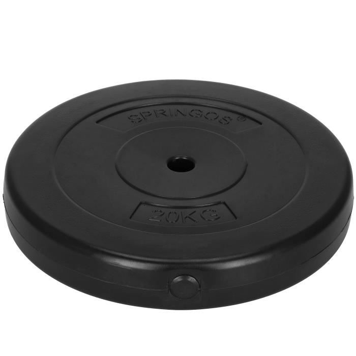 Disque de poids SPRINGOS® 20 kg - Haltère musculation noir en bitume et plastique (PP)