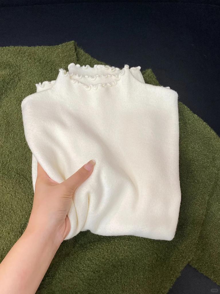 Осенне-зимняя высококачественная базовая рубашка с воротником-стойкой, длинный рукав с отделкой «грибок», женский нежный облегающий тонкий топ