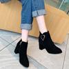Fashion Black Short Shoes for Woman Work Suede Very High Heels Pointed Toe Booties Heeled Women's Ankle Boots Demi-season Goth Footwear
