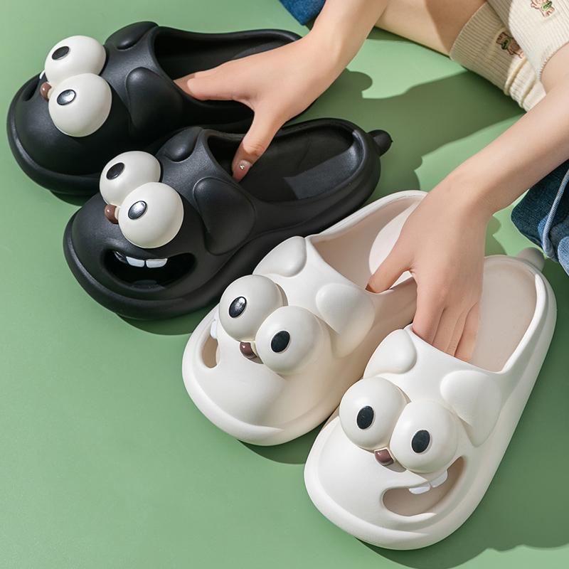 Женские летние тапочки, милые нескользящие водонепроницаемые мягкие домашние и уличные сандалии с большими глазами и мультяшной собакой