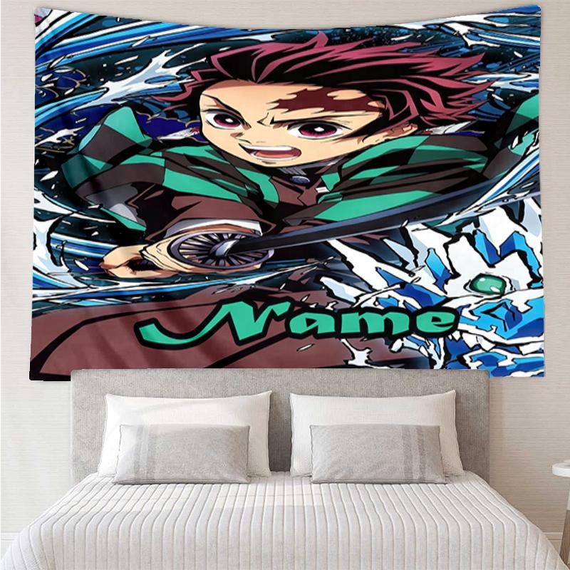Custom Name Demon Slayer Print Tapestry, Backdrop, Easy Setup, Ideal for Bedroom, Office & Living Room, with Aesthetic Wall Hanging Decor.