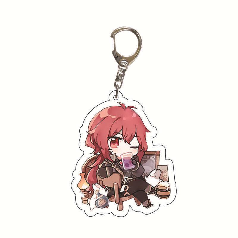 Original God Acrylic Keychain: Traveler, Hu Tao, Klee, Ganyu, Zhongli Characters