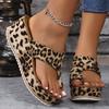 European and American Large Size 43 Thick-soled Slippers Women's Outer Wear Spring and Summer New Leopard Print Cover Toe Women's Muffin Slope