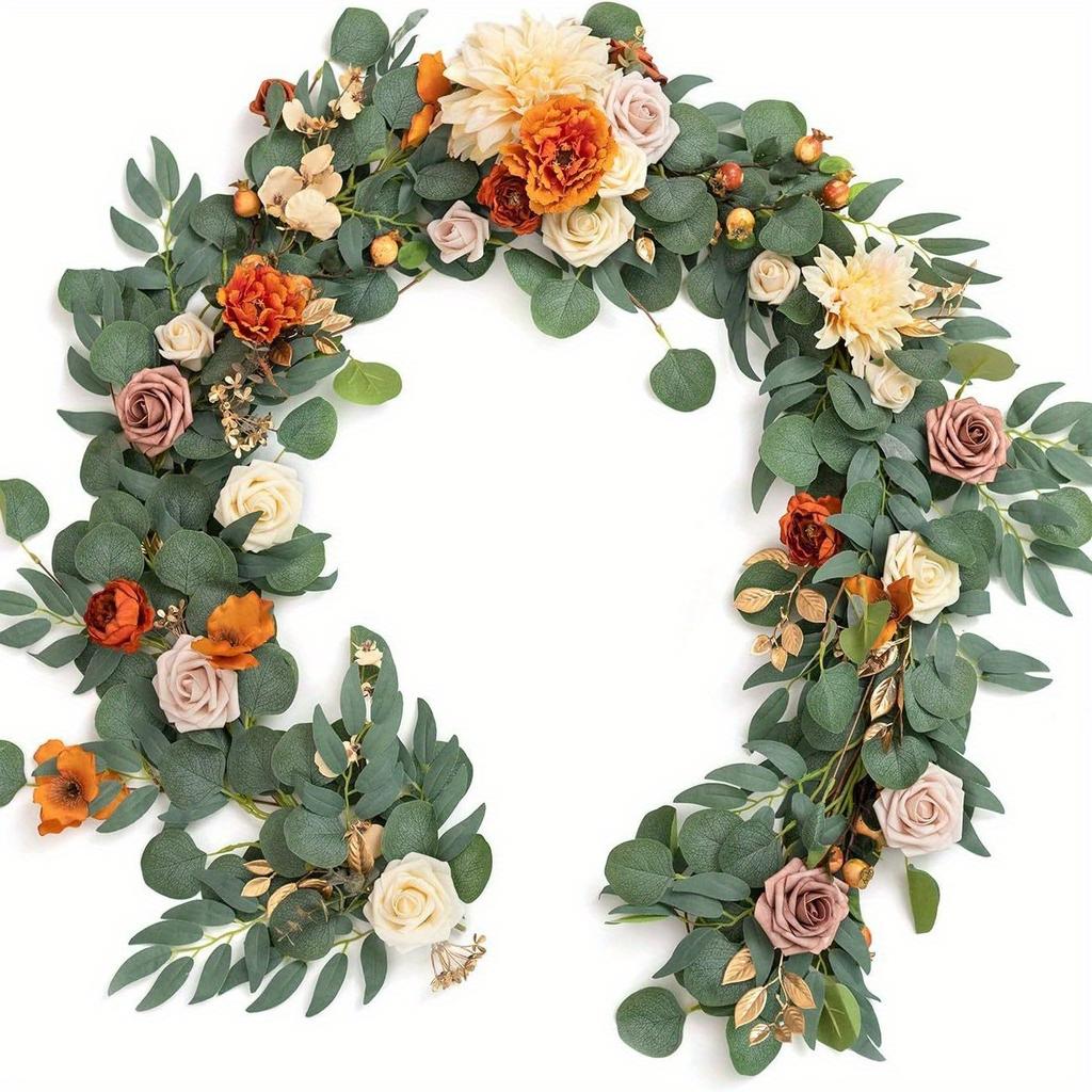 1Pc Simulation Flower 70.87 Inch Artificial Eucalyptus Rose Eucalyptus Wedding Table and Chair Decoration Rattan