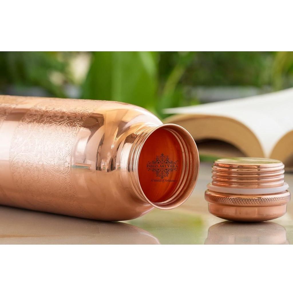 Бутылка для воды из чистой меди с рельефным дизайном цветочных лоз, Посуда для питья, Для хранения, Объем-1000 мл, Упаковка из 1 шт.