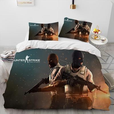 Cs GoИгра ГеймерCounter Strike Постельное белье Комплект постельного белья Пододеяльник Комплект постельного белья Подушка Размер King Queen Постельное белье для детей