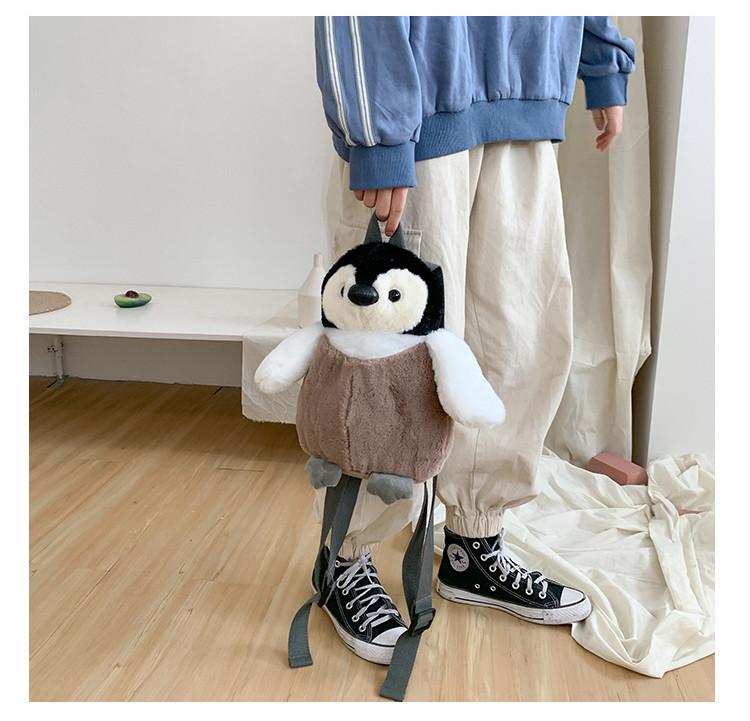 Cute Cartoon Penguin Plush Backpack Ins Style Girl's Bag Brown Soft