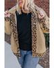 Azura Exchange Khaki Plus Size Leopard Trim Button Up Sherpa Jacket
