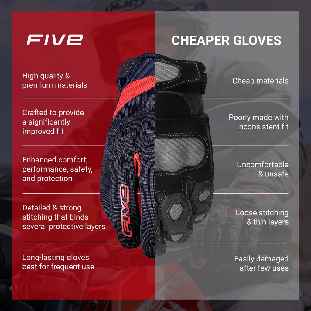 FIVE RS3 EVO Motorcycle Gloves, Black/Red (Size L)