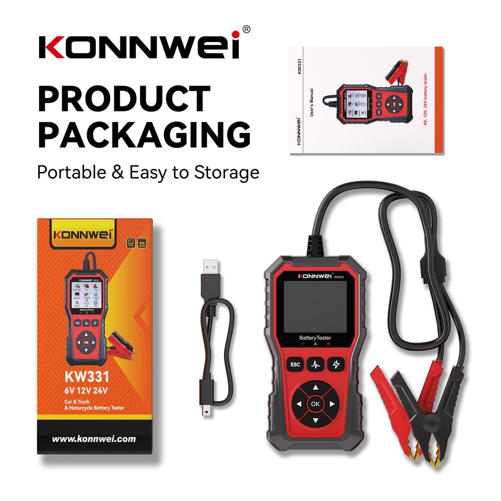 2026 KONNWEI KW331 6V-24V Car Battery Tester Voltage Detector Auto Battery Analyzer with Cloud Data Print Fault Diagnostic Tool