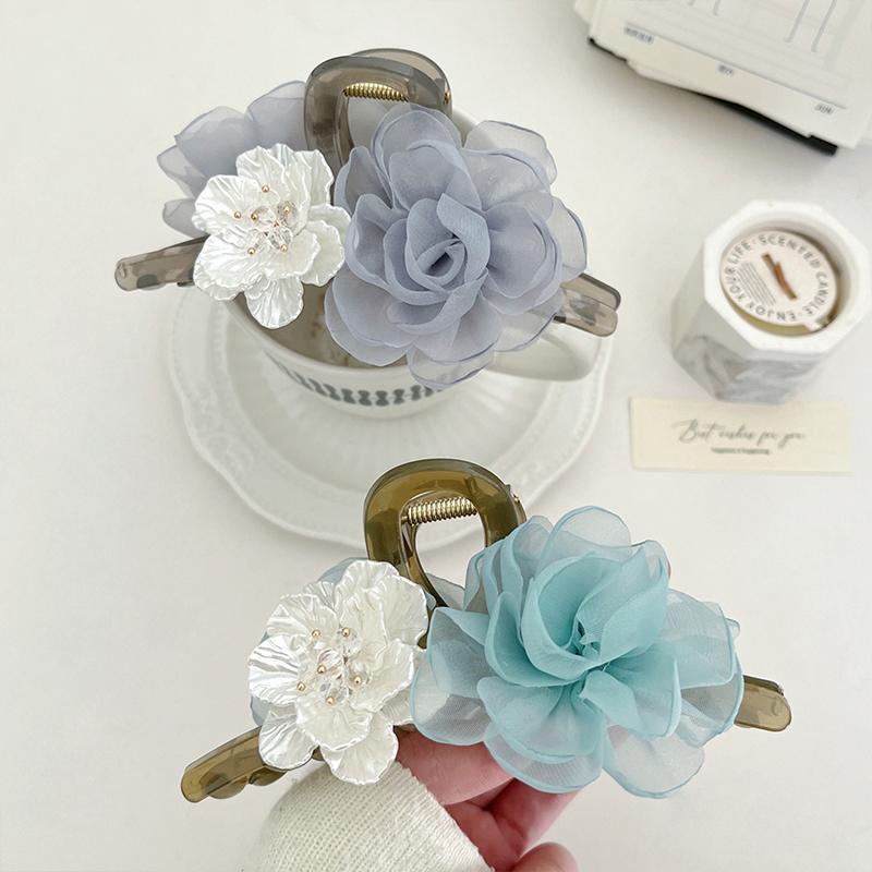 2Pcs 2026 New Chinese Style Flower Mesh Gripper Women Camellia Large Back of Head Shark Clip  Mesh Gripper