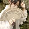 Wooden Folding Fan Chinese Style Hollow Ribs Portable Summer Hand Held Fan Decoration