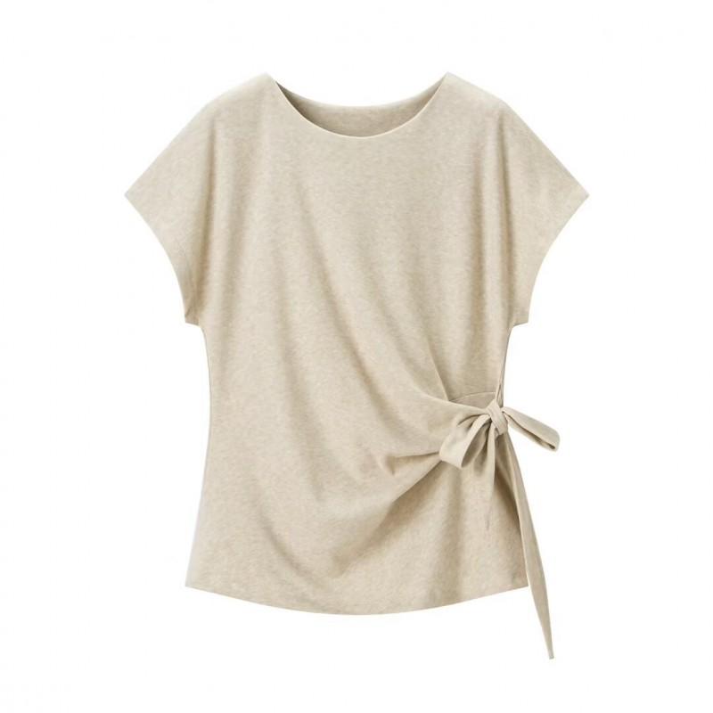 Womens Vintage Chic 2-Piece Set: Soft Cotton Blend Top With Pleated Midi Skirt 3/4 Sleeve Solid Color 2025