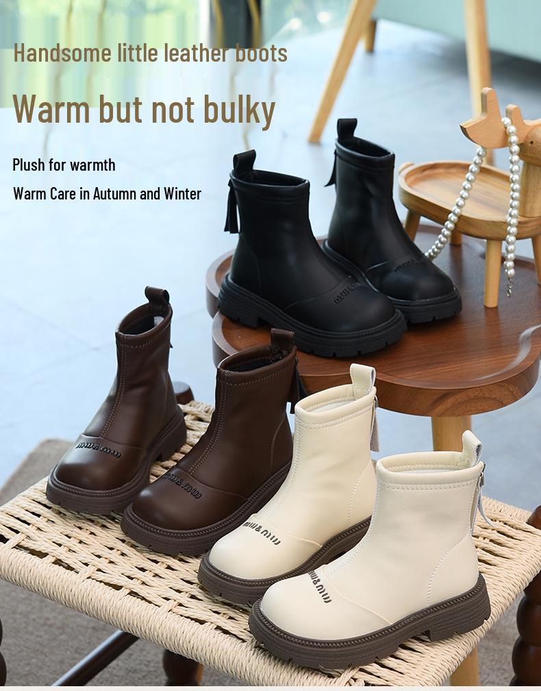Водонепроницаемые кожаные хлопковые ботинки для девочек - Осень/Зима 2025 Стиль Мартин