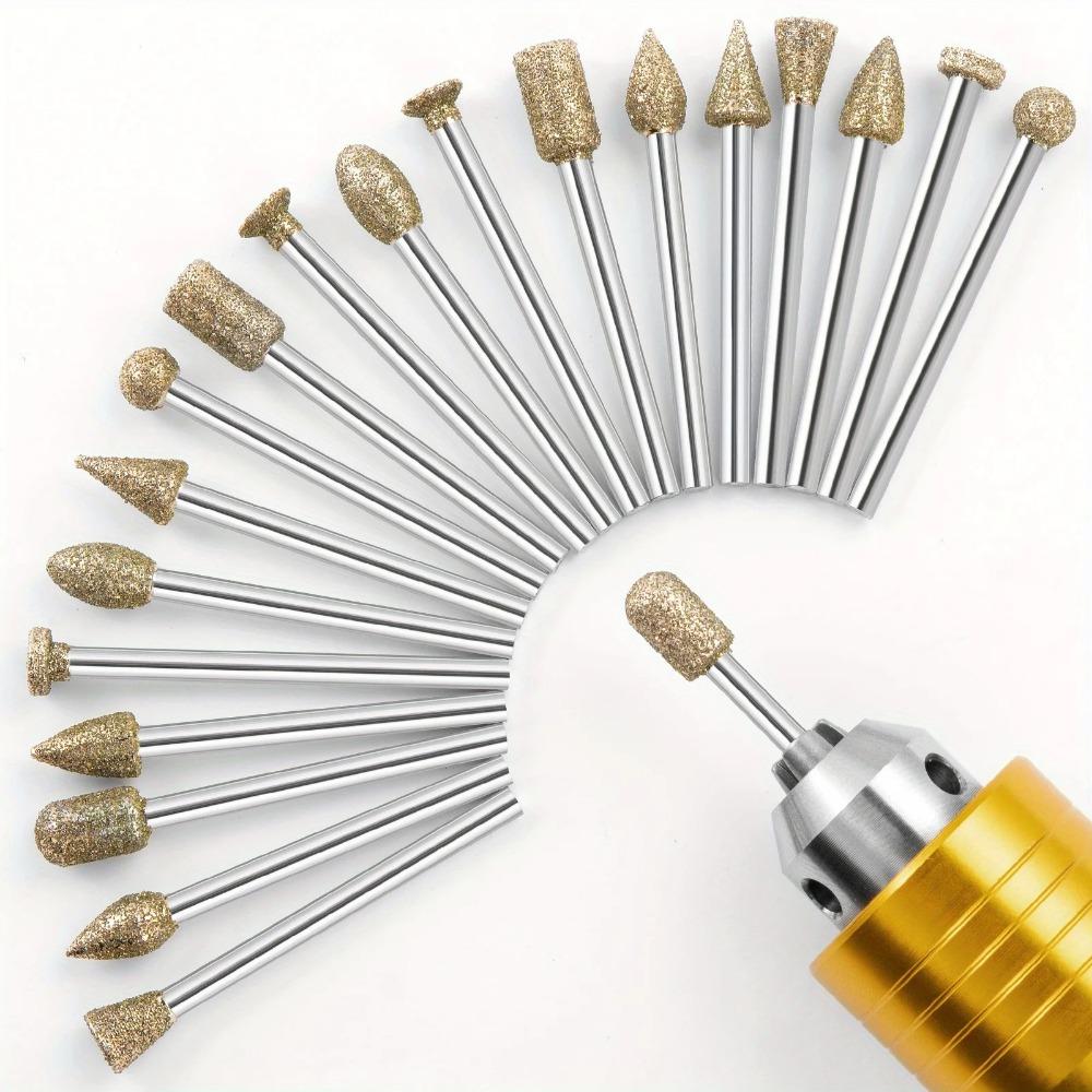 20 шт. алмазных шлифовальных головок для Dremel Accessories Mini Drill Burrs Bit Set for Dremel Rotary Tool Grinding Accessories 3mm Shank