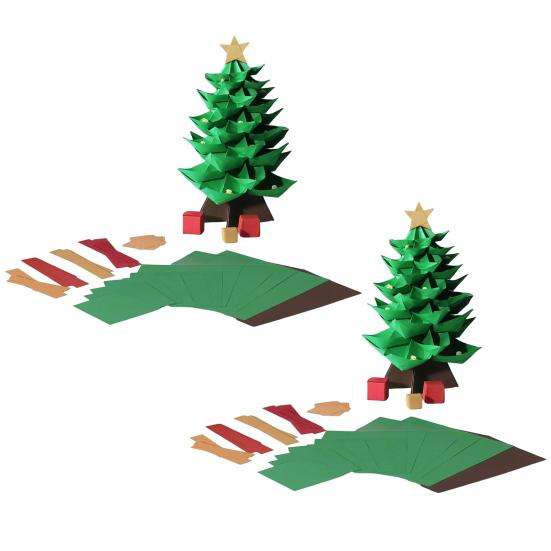 DIY Paper Christmas Tree Handmade Origami Tree Kit Fold 3D Christmas Paper Craft Set Holiday Desk Decoration for Craft Lovers Adults