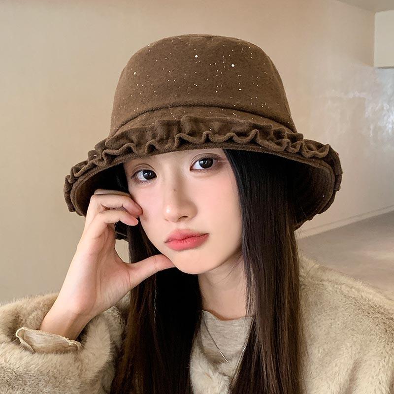Japan and Korea fashion retro sweet fungus edge bucket hat women's three-dimensional hat type bucket hat showing washbasin hat autumn and winter tide