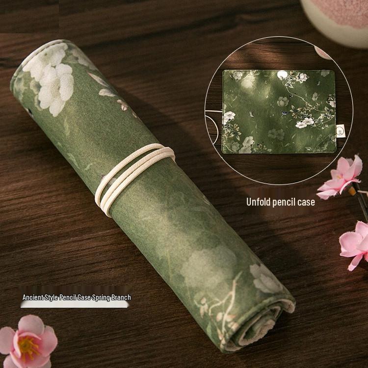 Креативный пенал-рулон Jiujiu Stationery в ретро-стиле с китайскими мотивами - Большой вместимости, из японской ткани